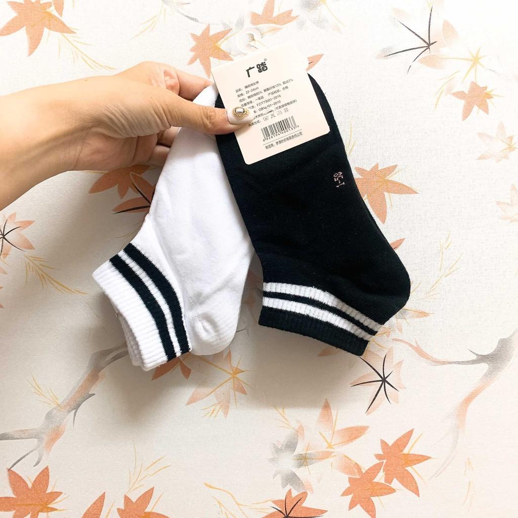 Tất Vớ Cổ Ngắn 2 Sọc Tất Vớ cổ cao In hình Sọc Hàn Nhật Vớ Cao cổ Nam nữ Cute Cotton Thu Đông Phong Cách Ulzzang