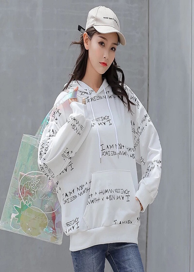 Áo hoodie in chữ nhiều freesize