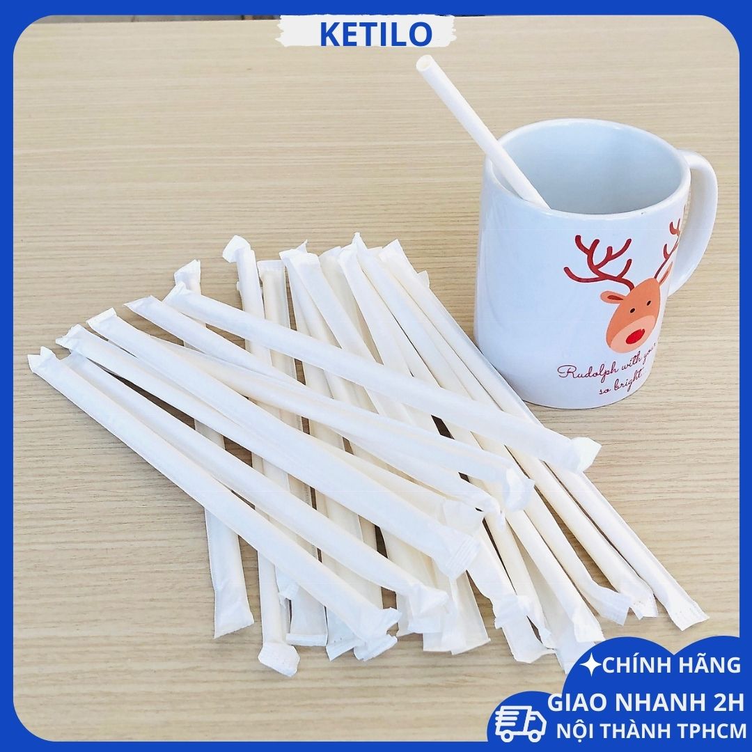 100 Ống Hút Giấy KETILO Cao Cấp Màng Bọc Tầng Ống Hút Màu Trắng Phi 6x197, Dùng 1 Lần Tiện Lợi, An Toàn - CHÍNH HÃNG OH005