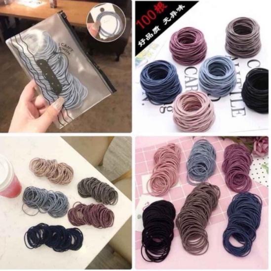 Túi zip 100 sợi thun cột tóc Hàn Quốc (size 4.5cm) du lịch siêu dễ thương, dây buộc tóc,thun buộc co giãn GD506-ThunBToc