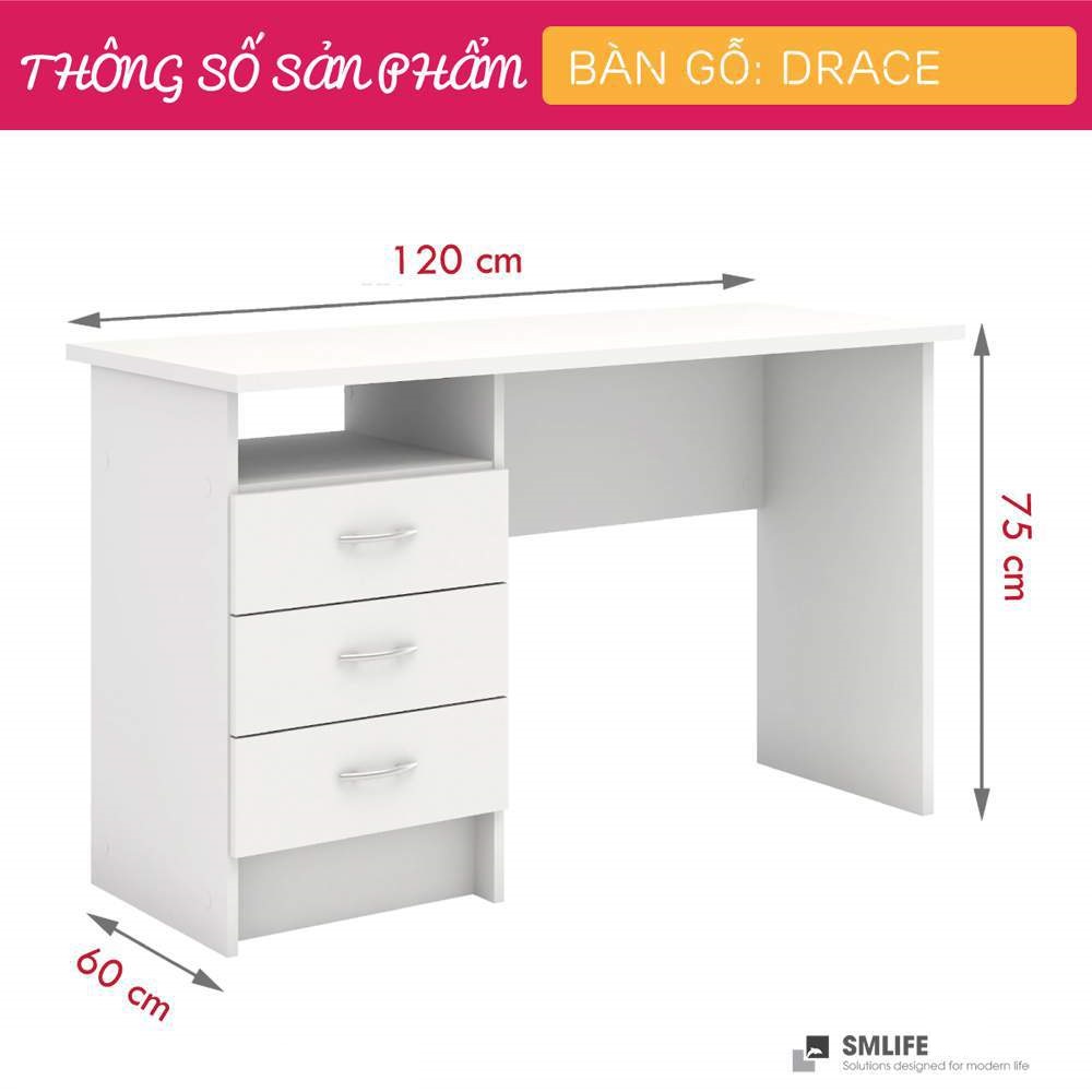 Bàn làm việc, bàn học gỗ hiện đại SMLIFE Drace  | Gỗ MDF dày 17mm chống ẩm | D120xR60xC75cm - Màu