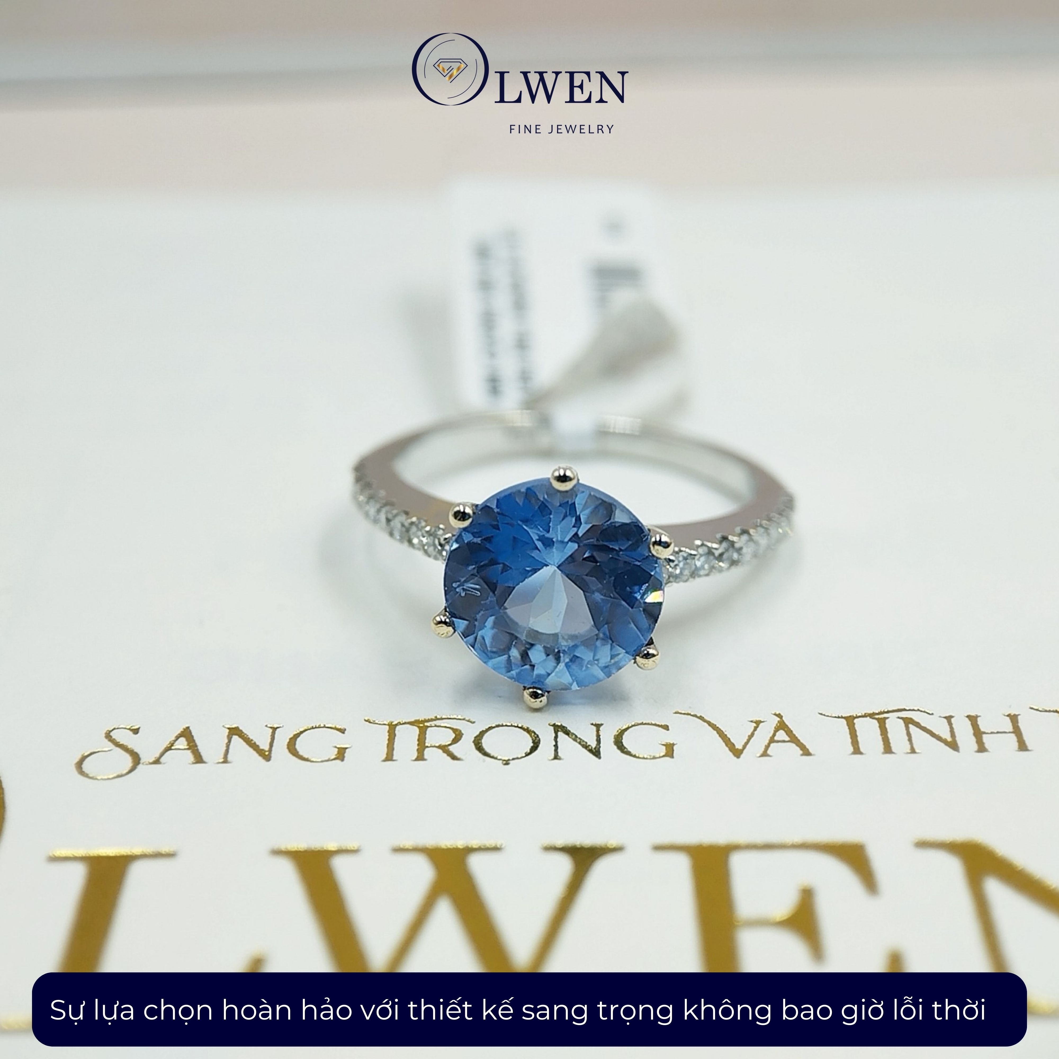 Nhẫn Kim Cương Topaz Xanh  14K HK Olwen HA-R000066