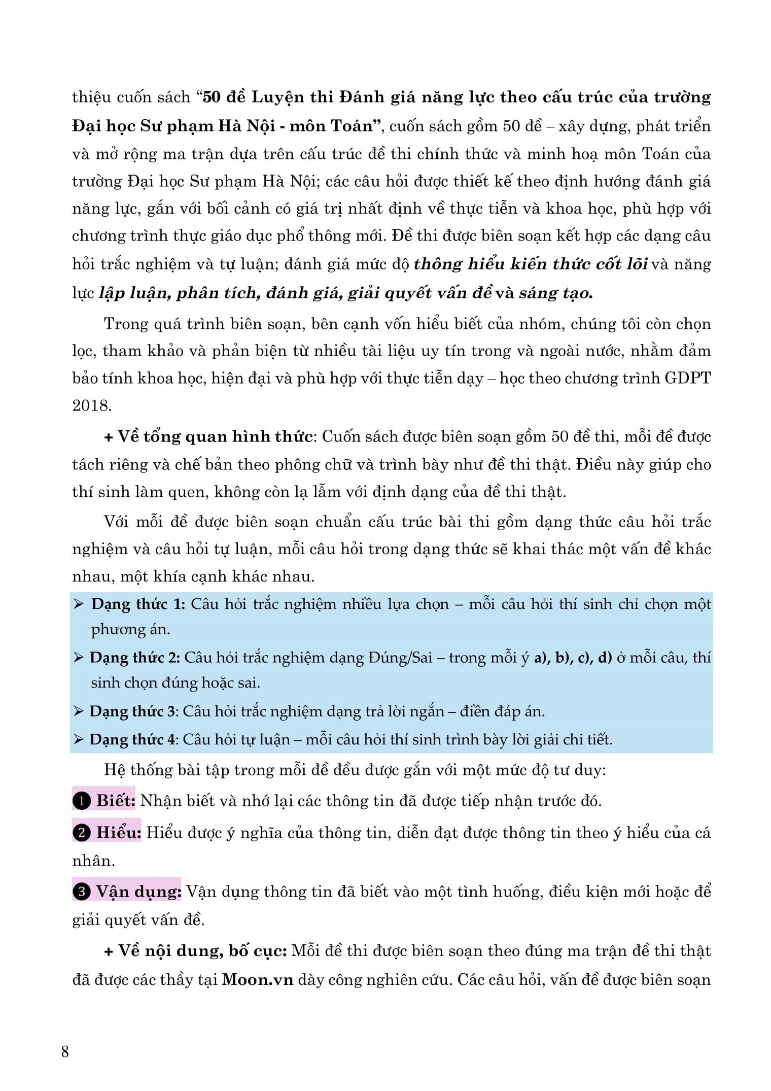 Sách - 50 Đề Luyện Thi Đánh Giá Năng Lực Theo Cấu Trúc Của Trường Đại Học Sư Phạm Hà Nội - Môn Toán