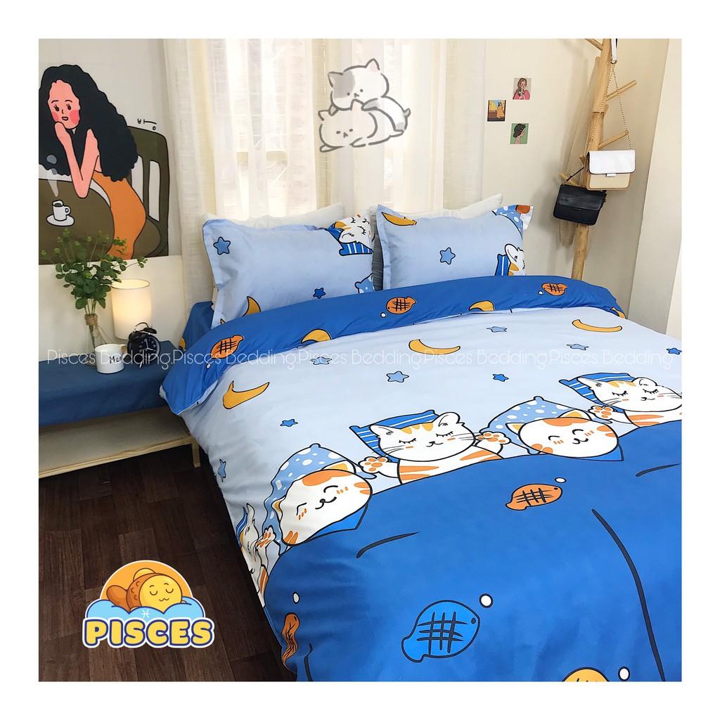 Bộ Chăn Ga Gối Cotton Poly Mèo Vàng Ngôi Sao