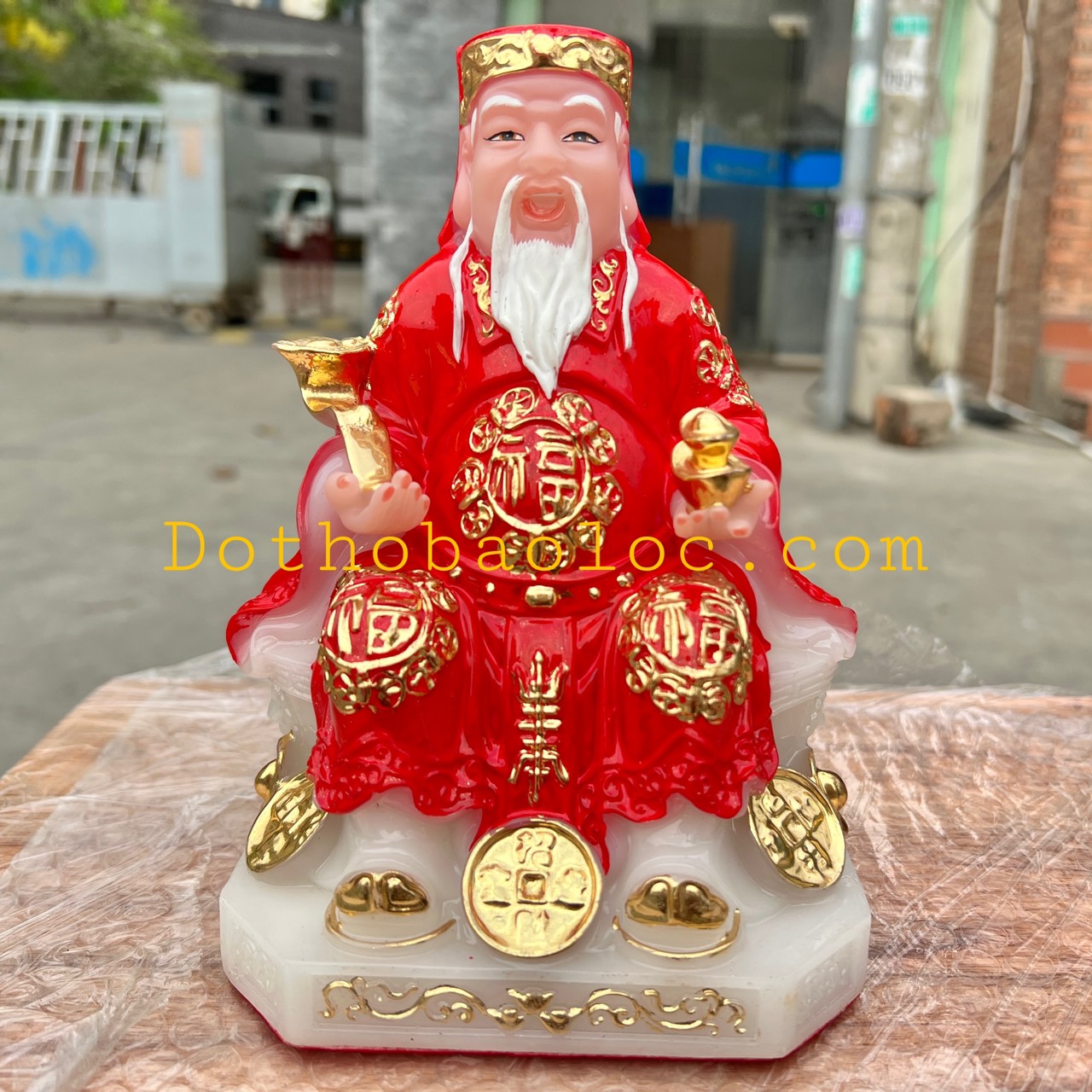 Tượng Thần Tài Thổ Địa đá cao cấp nhập khẩu Đài Loan cao 19cm – Đỏ