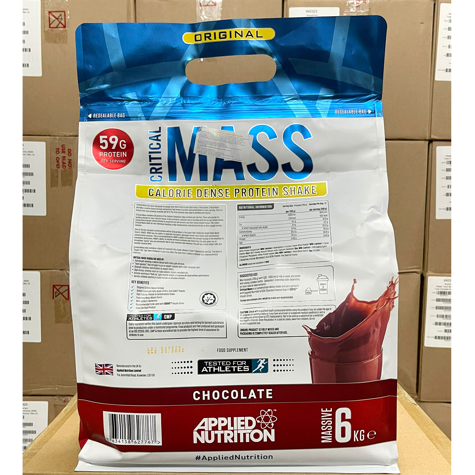 Sữa tăng cân tăng cơ nạc Original Critical Mass của Applied Nutrition bịch 6kg hỗ trợ tăng cân, tăng cơ nhanh cho người gầy