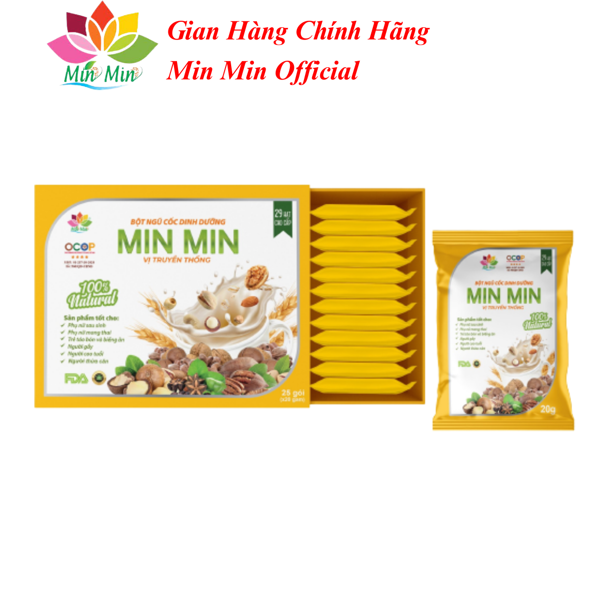 Combo 2 Hộp Ngũ Cốc Lợi Sữa Cao Cấp Min Min 29 Hạt - Ngũ Cốc Dinh Dưỡng Mẹ Bầu Dạng Gói 1 hộp 25 gói x20gam (1kg)