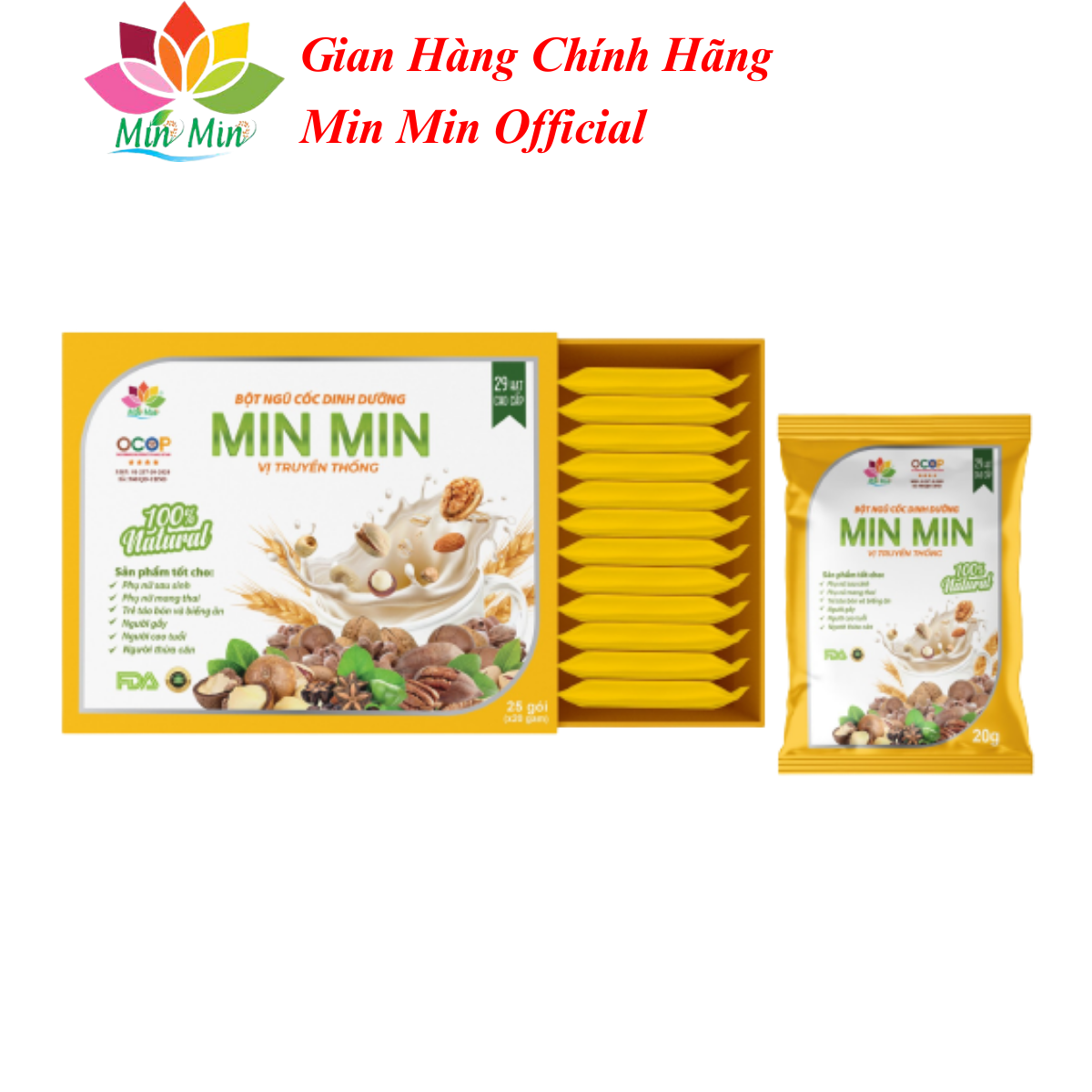 Ngũ Cốc Lợi Sữa Cao Cấp Min Min 29 Hạt - Ngũ Cốc Dinh Dưỡng Mẹ Bầu Dạng Gói 1 hộp 25 gói x20gam