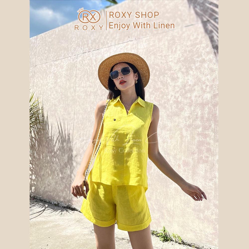 Bộ Linen Áo Cổ Sơ Mi Sang Chảnh, Kết Hợp Quần Short 1