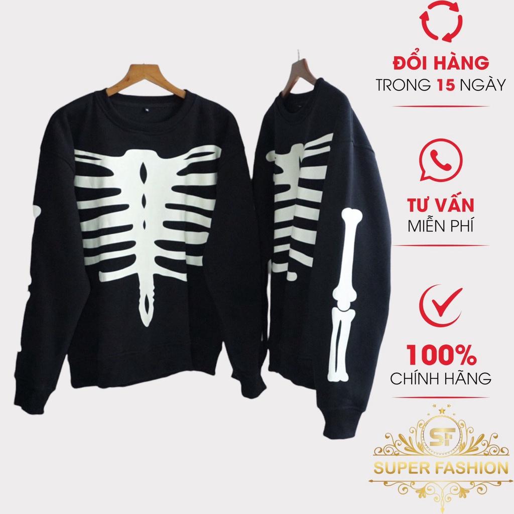 Áo sweater Nữ SUPER FASHION Chất Nỉ Dày Mịn Chui Đầu In Xương Form Rộng Mặc Đẹp Thoải Mái