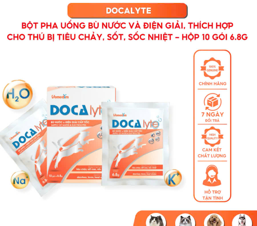 Vemedim Doca lyte Bột Pha Uống Bù Điện Giải Cấp Tốc cho Chó Mèo - Gói 6.8g