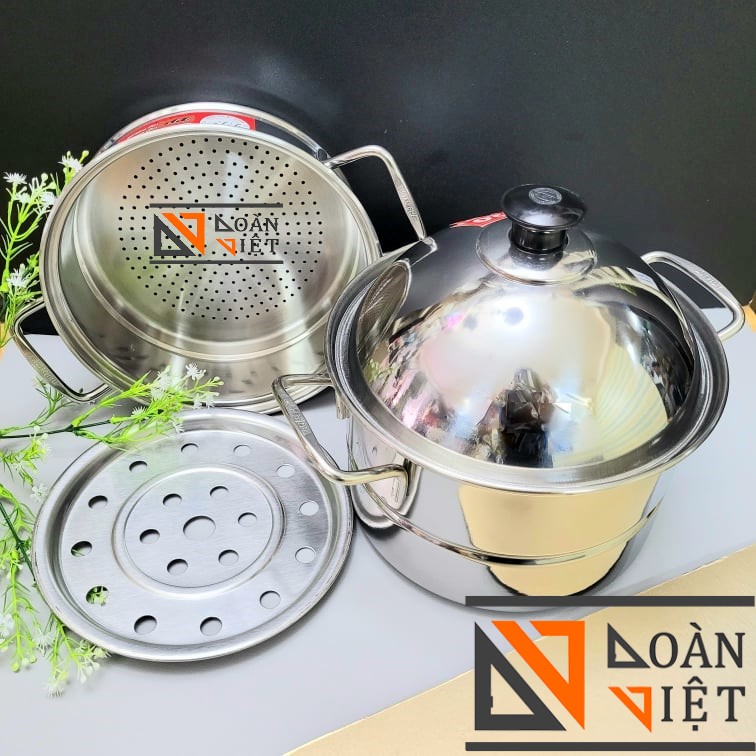 Bộ Xửng Hấp Lớn INOX đường kính 28 cm (24cm). Nồi 2 tầng tháo rời Siêu Tiện Ích, có thể dùng nồi lẫu, hoặc vừa hấp hải sản Siêu Ngon. Dùng các loại bếp