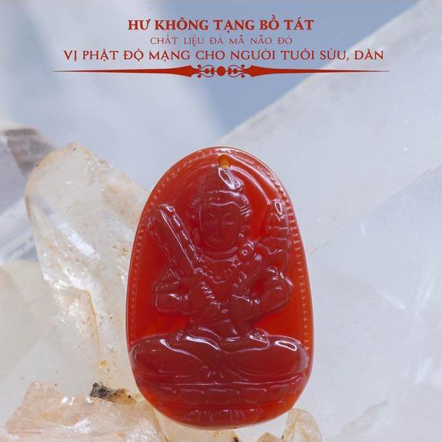 Mặt dây chuyền Hư Không Tạng Bồ Tát Mã Não Đỏ tự nhiên - Phật Độ Mạng cho người tuổi Sửu, Dần - PBMRAGA02
