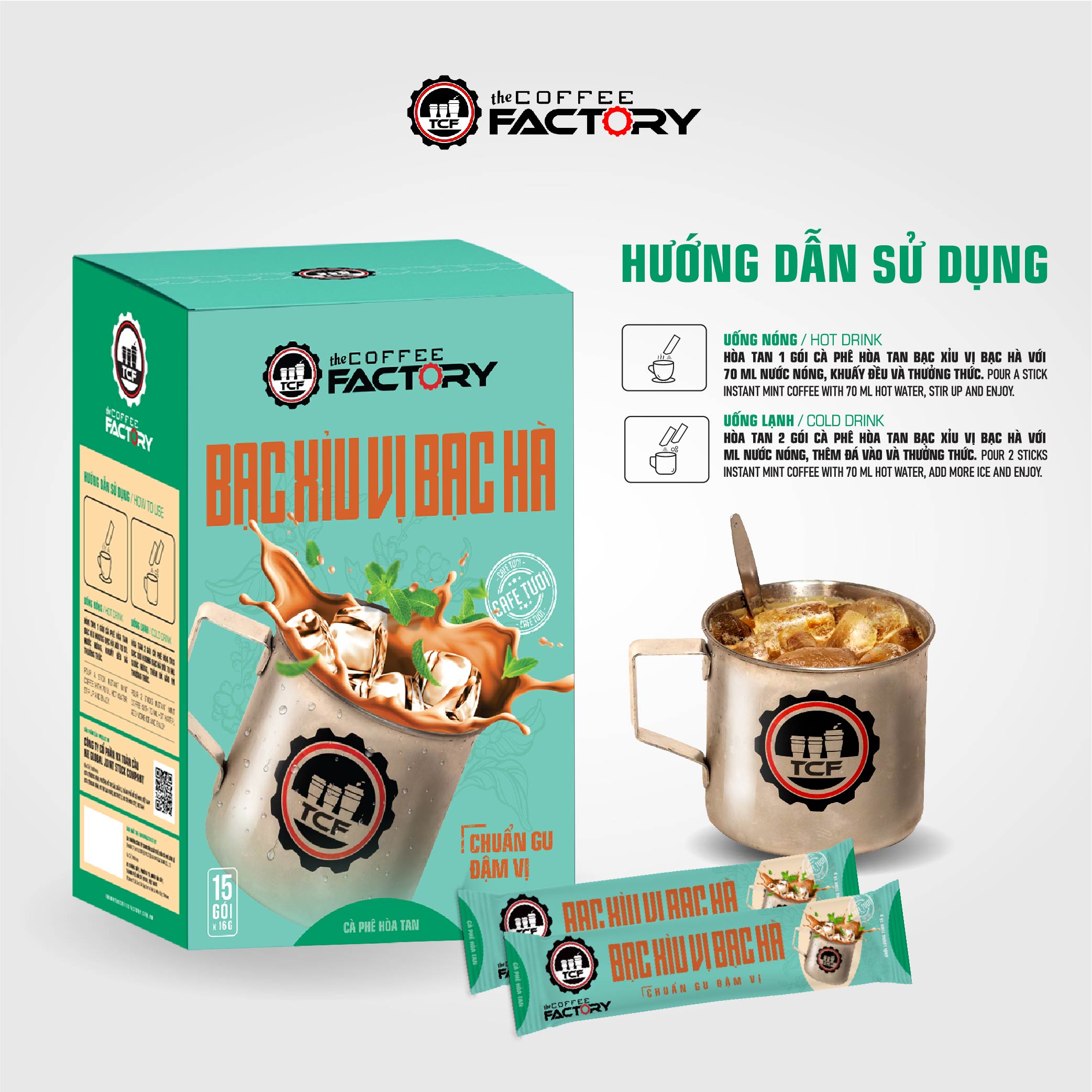 Bạc xỉu vị bạc hà hòa tan The Coffee Factory (Hộp 15 gói x 16g)