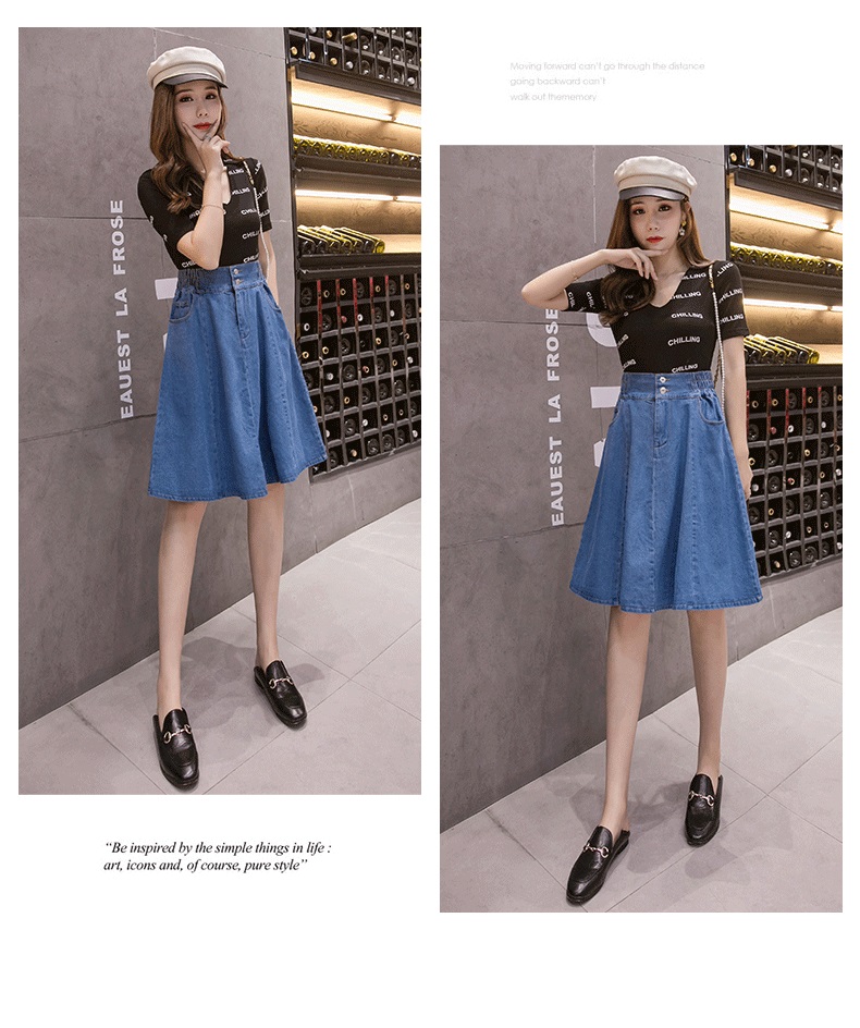 Chân váy jean chữ A ngang gối Quảng Châu size S - 3XL cho nữ LS_CV170