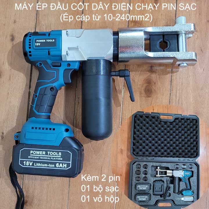 Máy ép đầu cốt dây điện từ 10-240mm2 kèm 2 pin sạc và có hộp nhựa (MZS-240)