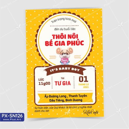 Thiệp thôi nôi – sinh nhật Pluxi bé Trai tuổi Chuột PX_SN126