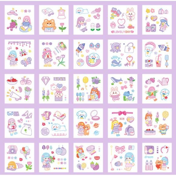 Hộp 100 tờ sticker trang trí hình dán cô gái dễ thương