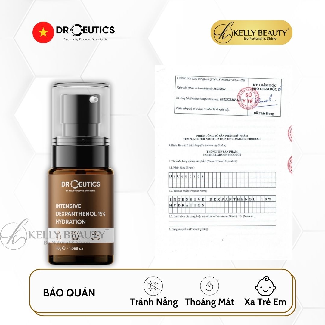 Serum Vitamin B5 15% DrCeutics - Siêu Phục Hồi Da &amp; Cấp Ẩm Cho Da - Intensive Dexpanthenol 15% Hydration - Kelly Beauty