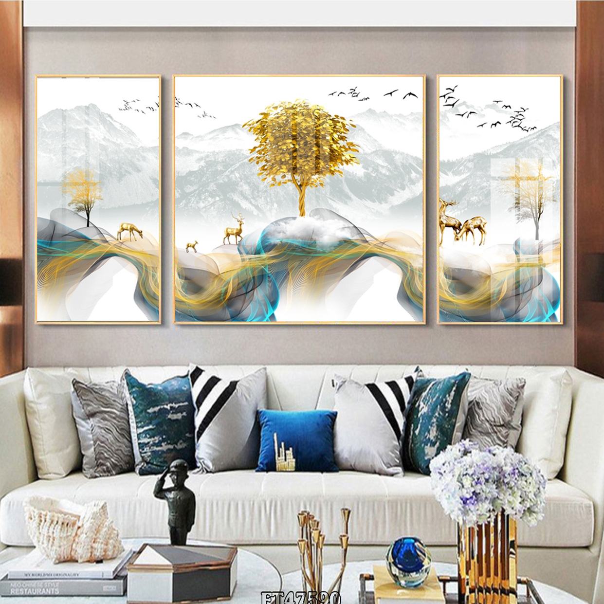 Tranh Trang Trí Phòng Khách, Phòng Ngủ Đẹp - Tranh Canvas Bộ 3 Bức Hươu Nghệ Thuật