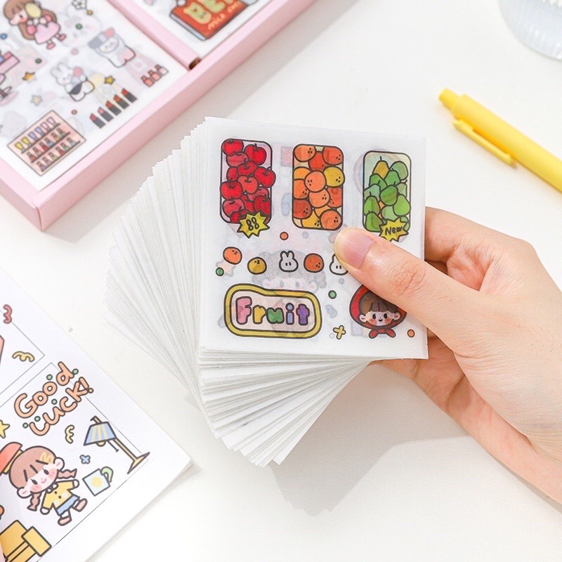 Tách Lẻ 30 tờ sticker size 8x8cm hình cô gái và bé thỏ dễ thương trang trí