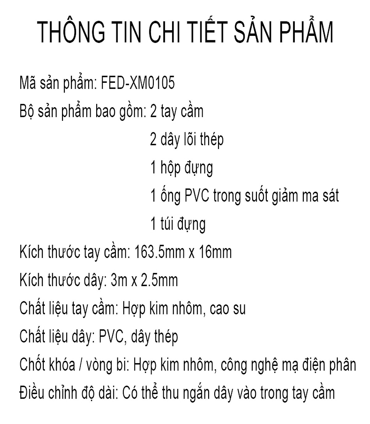 Dây Nhảy FED XM0105 - Dây Nhảy Tăng Thể Lực Giúp Thân Hình Cân Đối Săn Chắc Và Đẹp - Hàng Chính Hãng