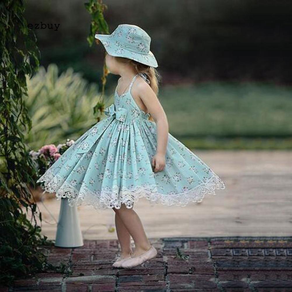 Váy công chúa không tay có họa tiết hoa và ren cho bé gái