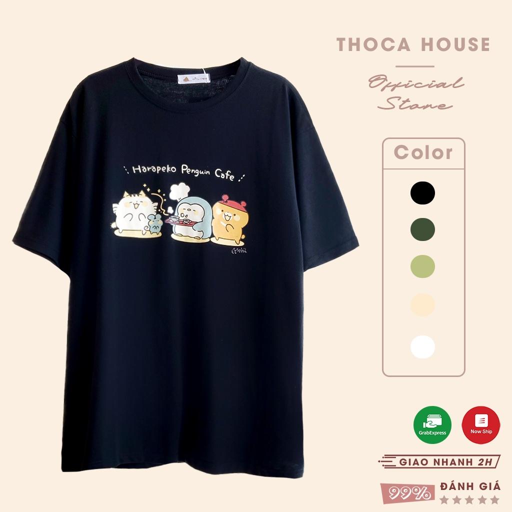 Áo thun phông rộng unisex tay ngắn in hình Harapeko THOCA HOUSE mặc đi học, đi làm cực xinh