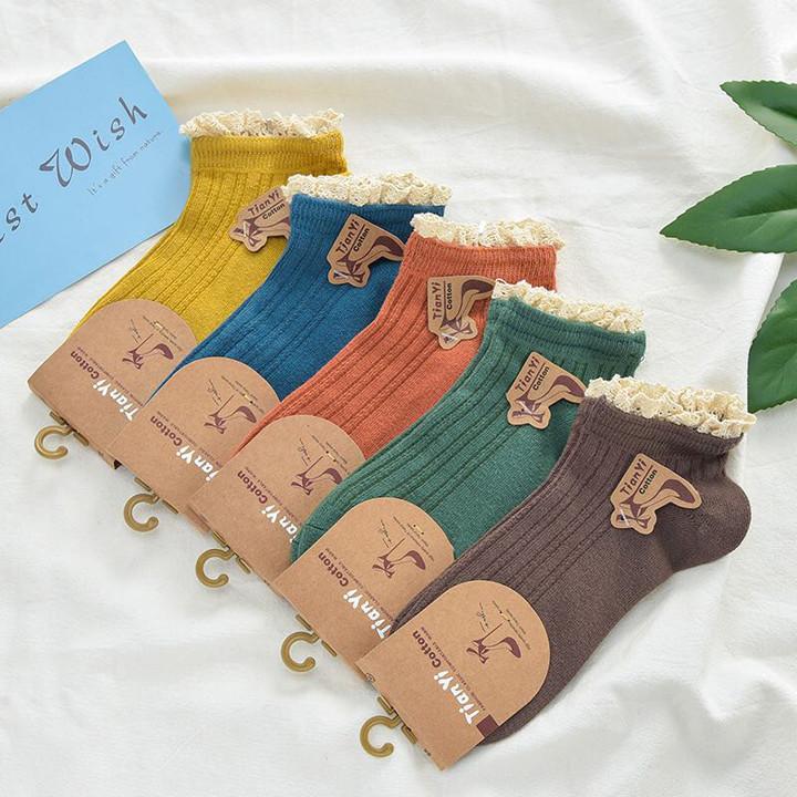 Set 5 đôi Tất Nữ xuất Nhật thấp cổ thêu ren hàng Cao Cấp