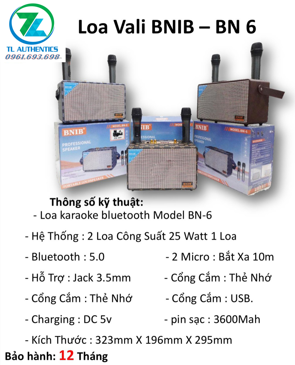 Loa xách tay giá rẻ Karaoke Bluetooth BNIB BN-6 hàng chính hãng nhập khẩu 2024 bảo hành 6 tháng