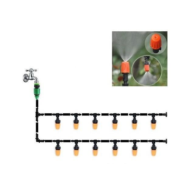 Bộ tưới phun sương 12 đầu tưới 1 hướng tưới lan, làm mát điều chỉnh được vòi đầu béc tưới màu cam