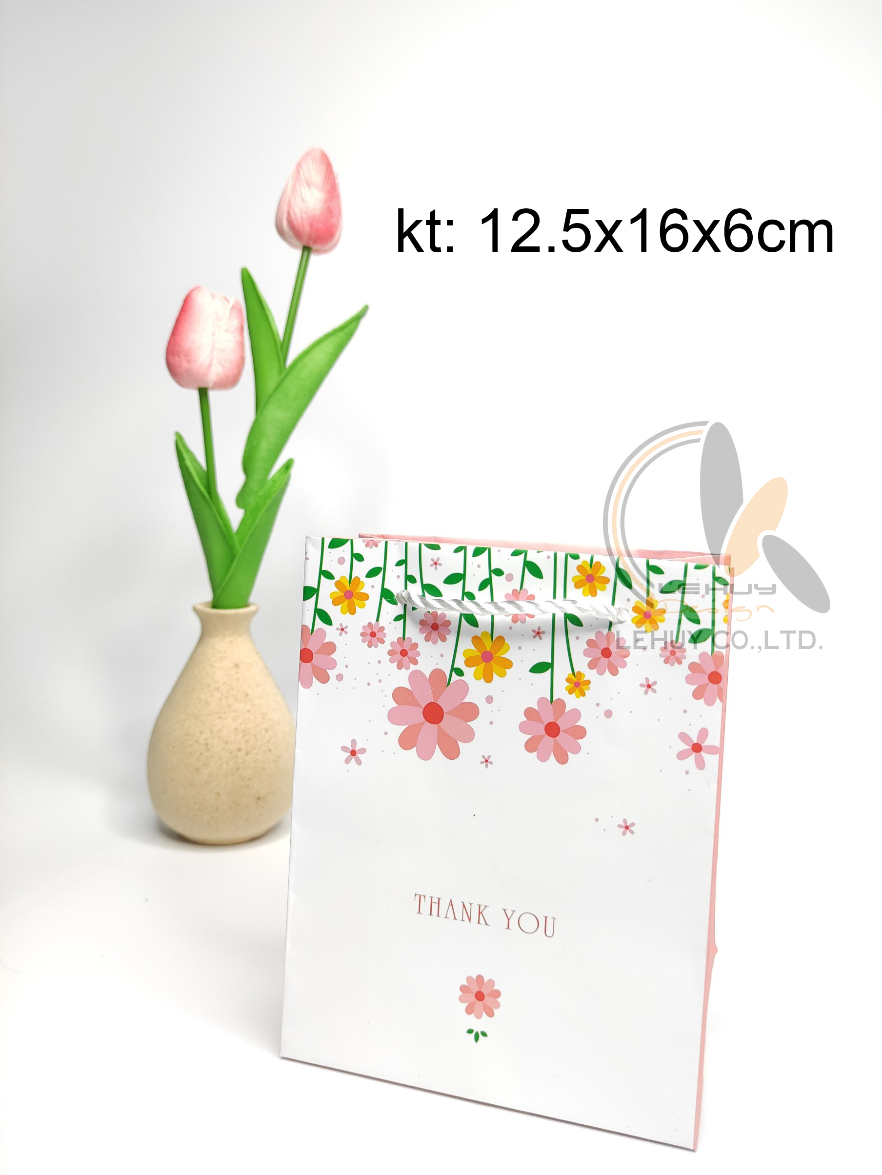 TÚI GIẤY HOẠ TIẾT HOA (COMBO 50 TÚI GIẤY C NHỎ HỒNG TRẮNG)KT 12.5X16X6 CM