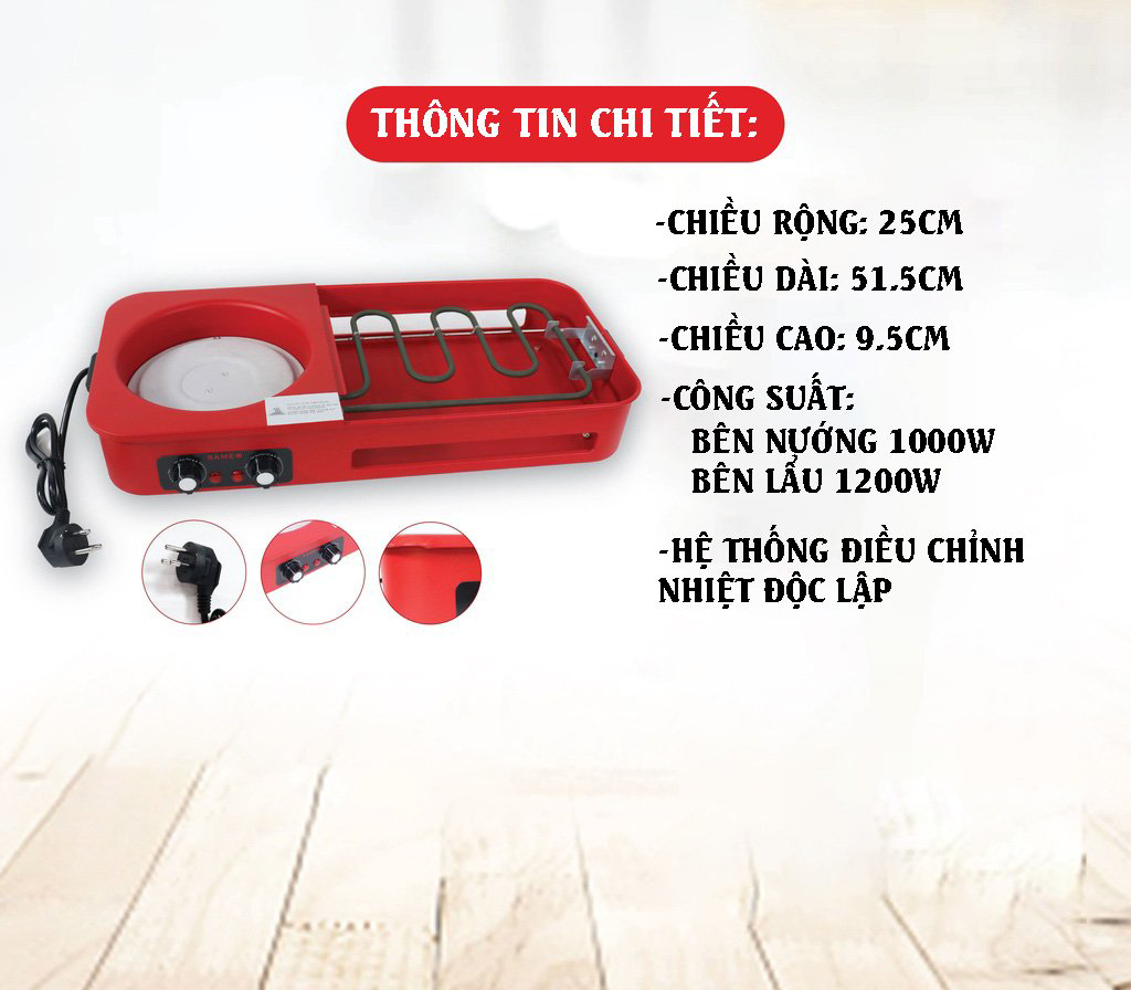 Bếp Lẩu Nướng Đa Năng Công Suất 2200W Dành Cho Gia Đình Có Thể Tháo Rời