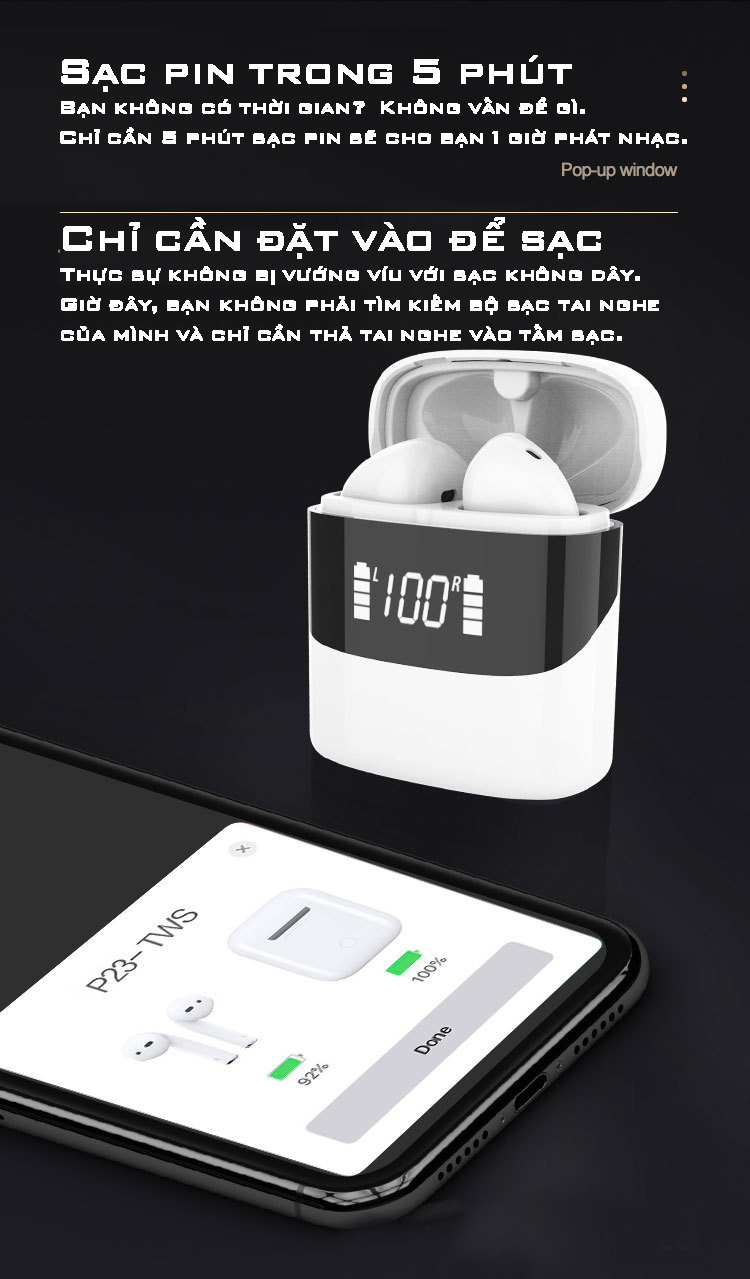 Tai Nghe True Wireless Earbuds P23 Meridian TrueCapsule Smart Touch Bluetooth V5.0 - Hàng Chính Hãng