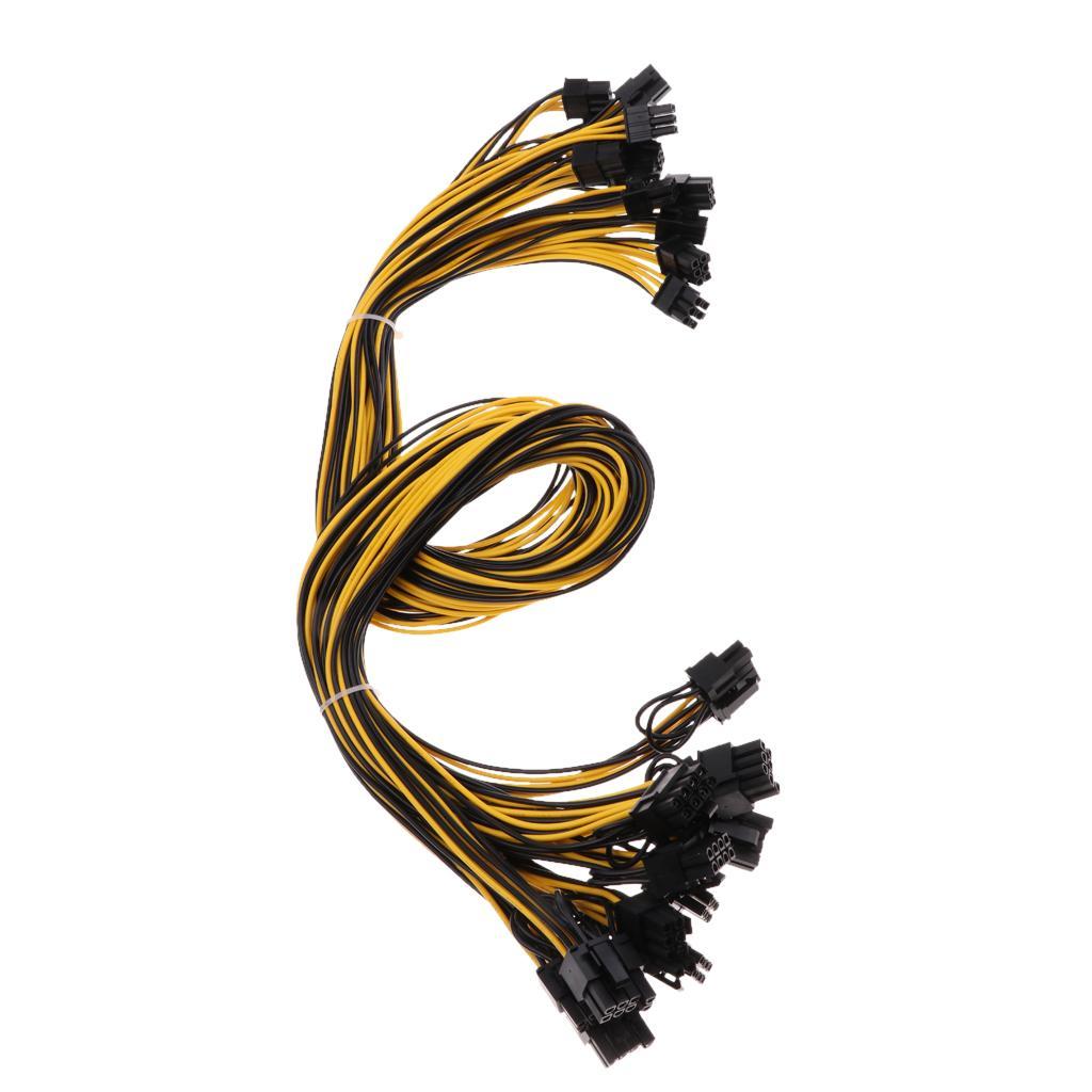 12Pack 6Pin PCI to 6+2Pin Male to Male PCI-E Cable for  Power Supply