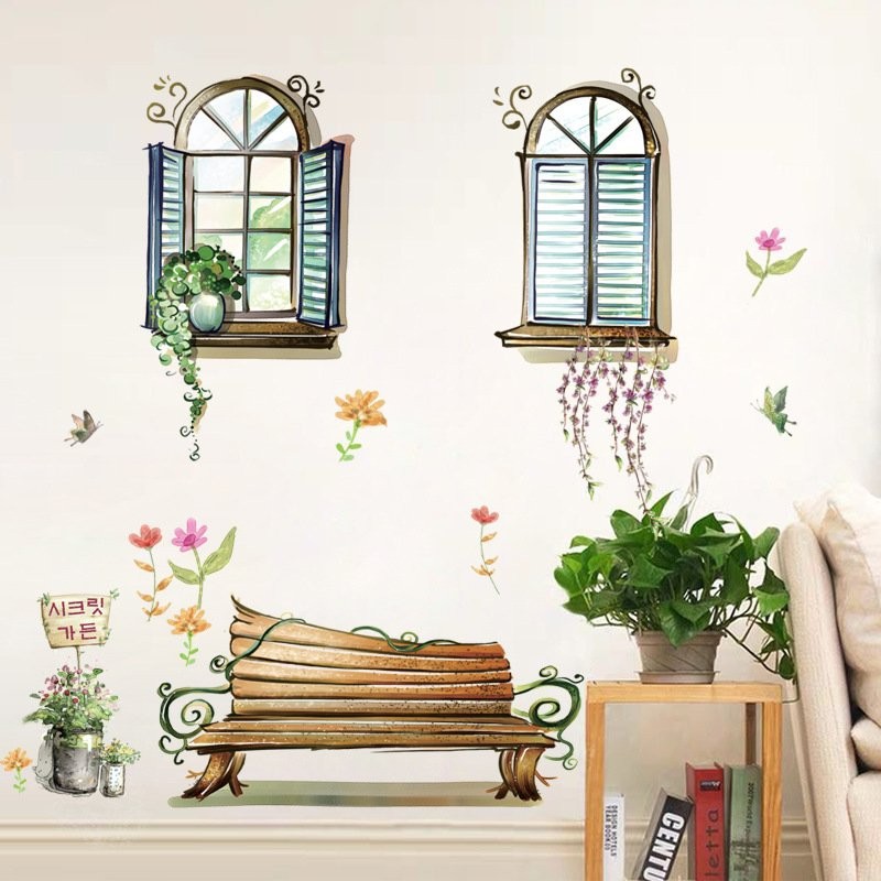 Decal dán tường khu vườn xanh combo trang trí đáng yêu