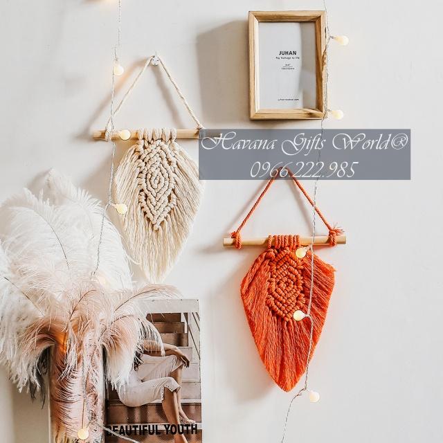 Lá Macrame Trang Trí Treo Tường Macrame Tết Lá 2 Màu Trắng Cam Đất Nổi Bật