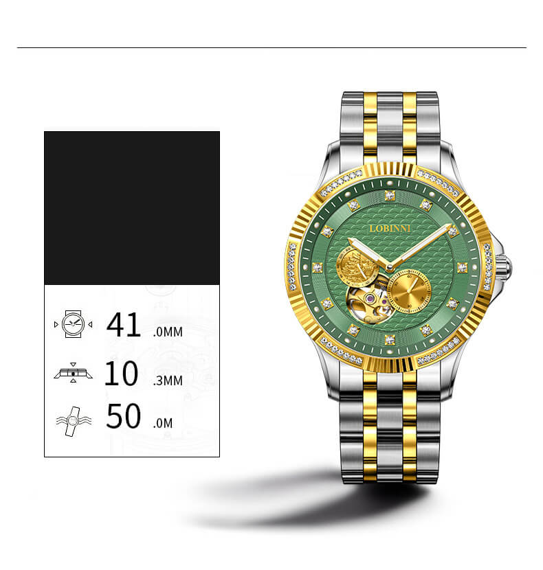 Đồng hồ nam chính hãng LOBINNI L19006-1 Kính sapphire,chống xước,Chống nước,BH 24 tháng,Máy cơ (Automatic) ,dây da xịn