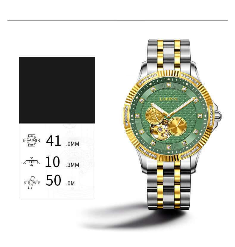 Đồng hồ nam chính hãng LOBINNI L19006-1 Kính sapphire,chống xước,Chống nước,BH 24 tháng,Máy cơ ,dây da xịn