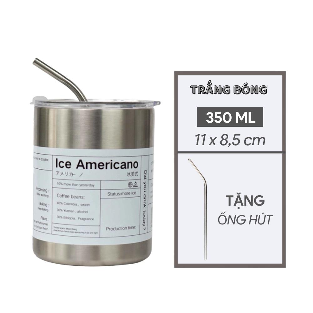 Ly giữ nhiệt Americano dung tích 350/600ml, cốc giữ nhiệt uống cafe inox 304, giữ nhiệt từ 8-12 giờ, tặng kèm ống hút