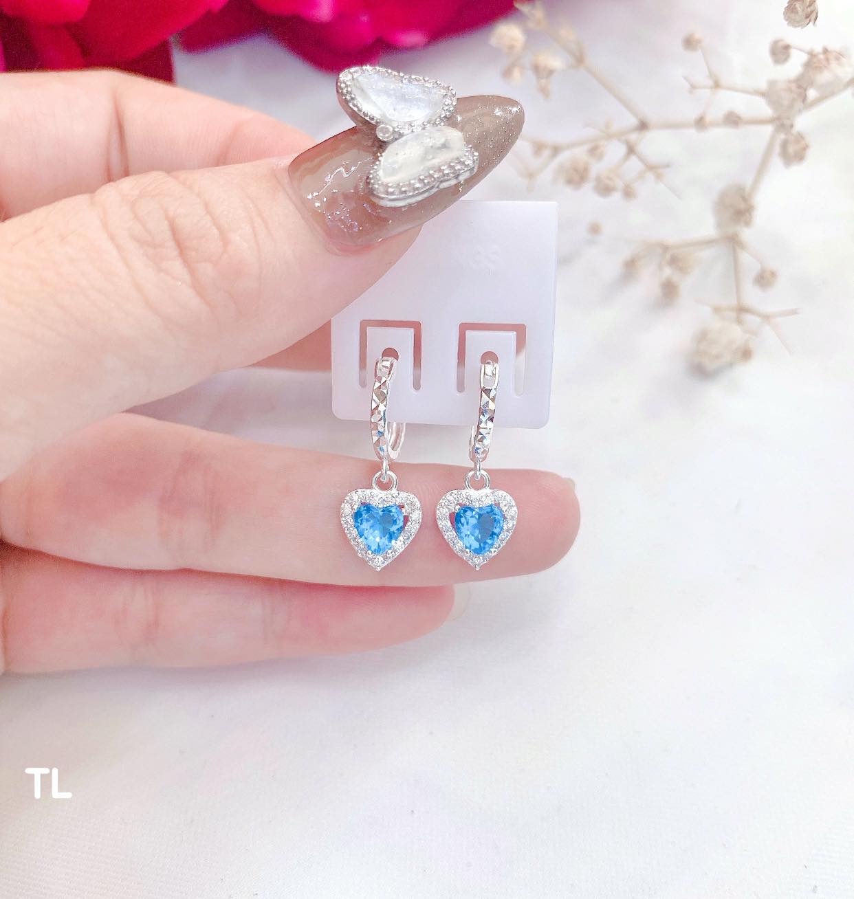 Bông tai trẻ em bằng bạc mặt tim MS56g