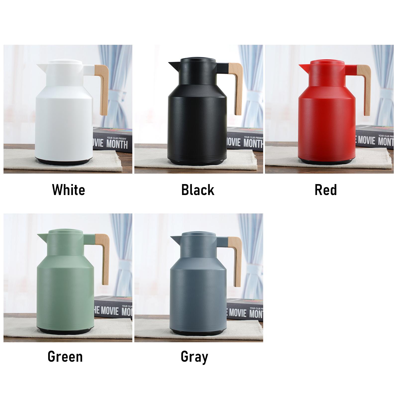 1L Thermal Coffee Carafe Double Wall Vacuum Coffee Pot Tea Carafe Thermos Pot Wood Handle Water Kettle Insulated Flask