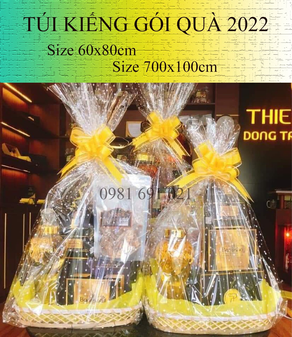Túi kiếng gói quà TẾT Túi bọc quà MẪU MỚI 2023 trong suốt , hoa văn , chấm bi Size 40x6cm 50x70cm 60x80cm 70x100cm