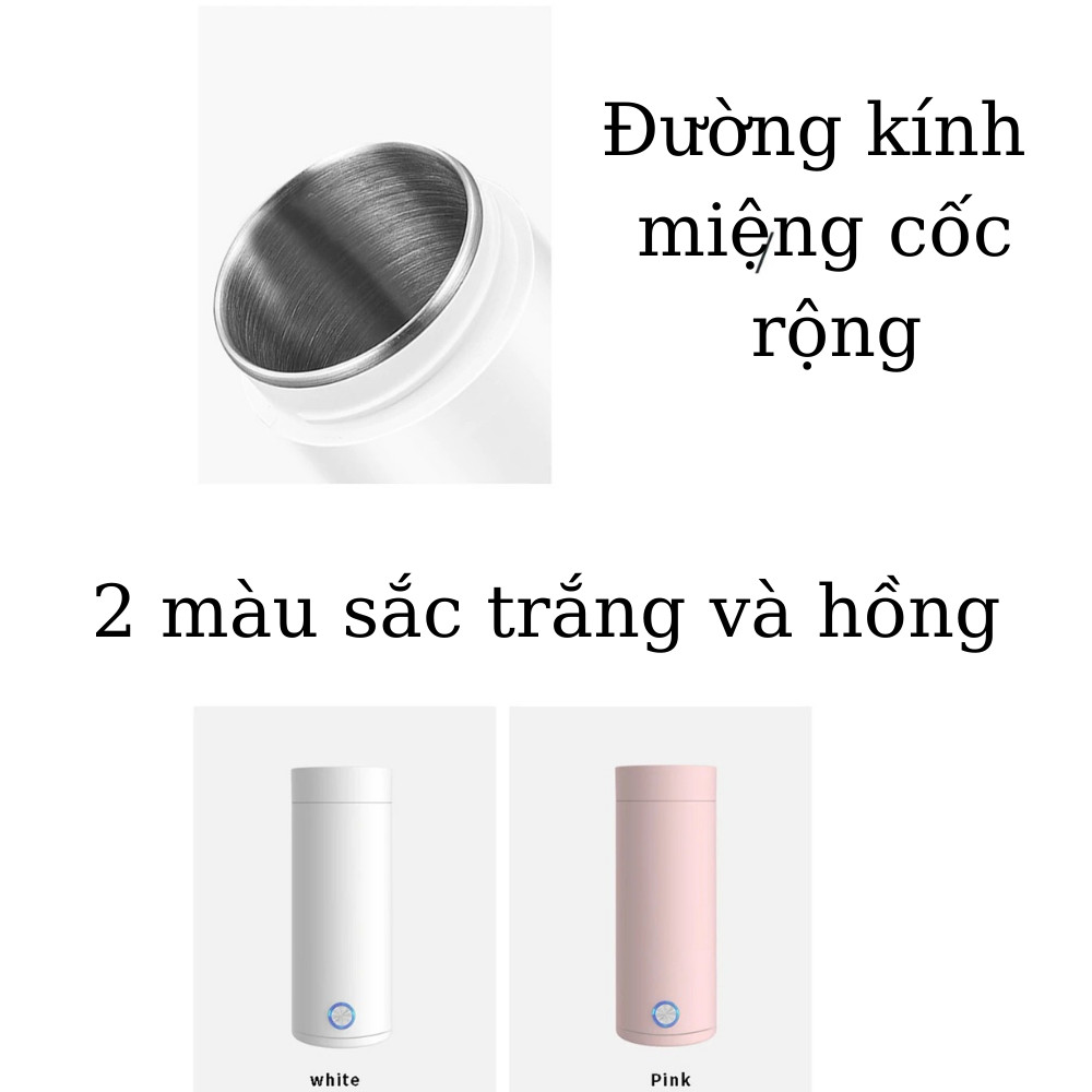 Bình đun nước kiêm giữ nhiệt TGN.02 dung tích 400ml - Bình giữ nhiệt cắm điện 220V thông minh cao cấp (Tặng kèm đế lót cốc bằng gỗ)