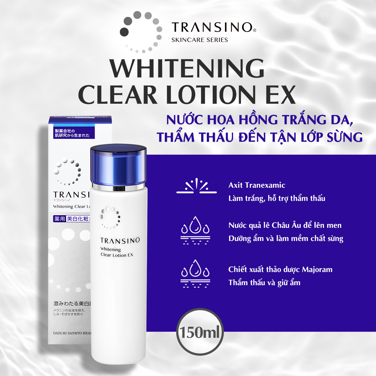 Nước hoa hồng dưỡng trắng da TRANSINO thẩm thấu sâu vào da