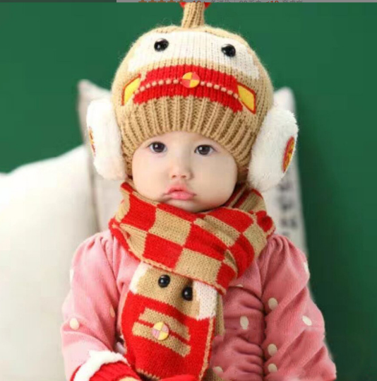 Bộ mũ len kèm khăn hình ô tô cho bé trai và bé gái, sét nón len cho bé yêu