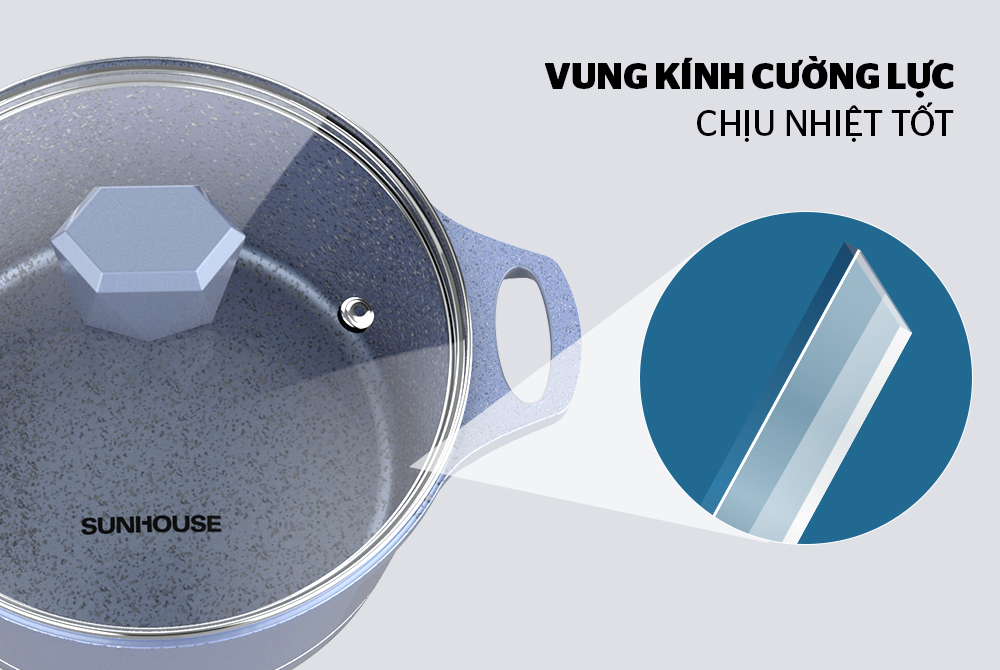 Bộ nồi quánh vân đá đáy từ SUNHOUSE SHG2003MMA - Dùng được mọi loại bếp - Bộ sản phẩm 2 nồi kích thước 20,24 cm và 1 quánh 16 cm