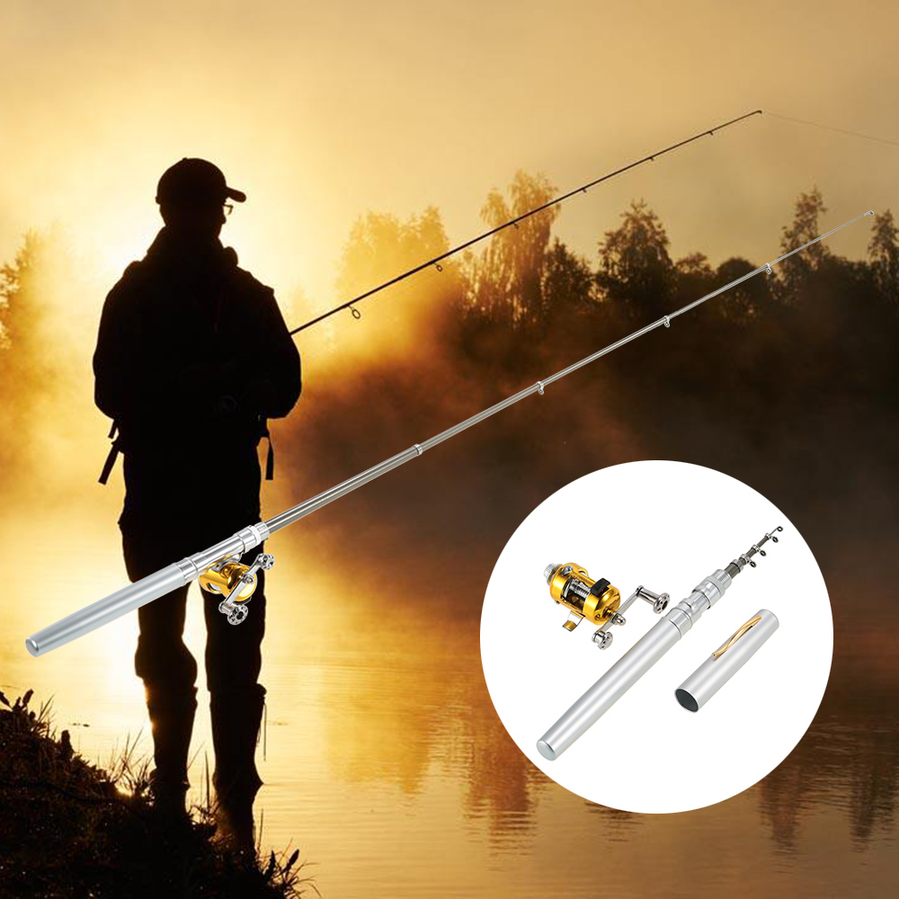 Bộ Combo Cuộn Cần Câu Cá Mini Telescopic Cầm Tay Bỏ Túi Cần Câu + Cuộn Dây Câu Cá Hợp Kim Nhôm