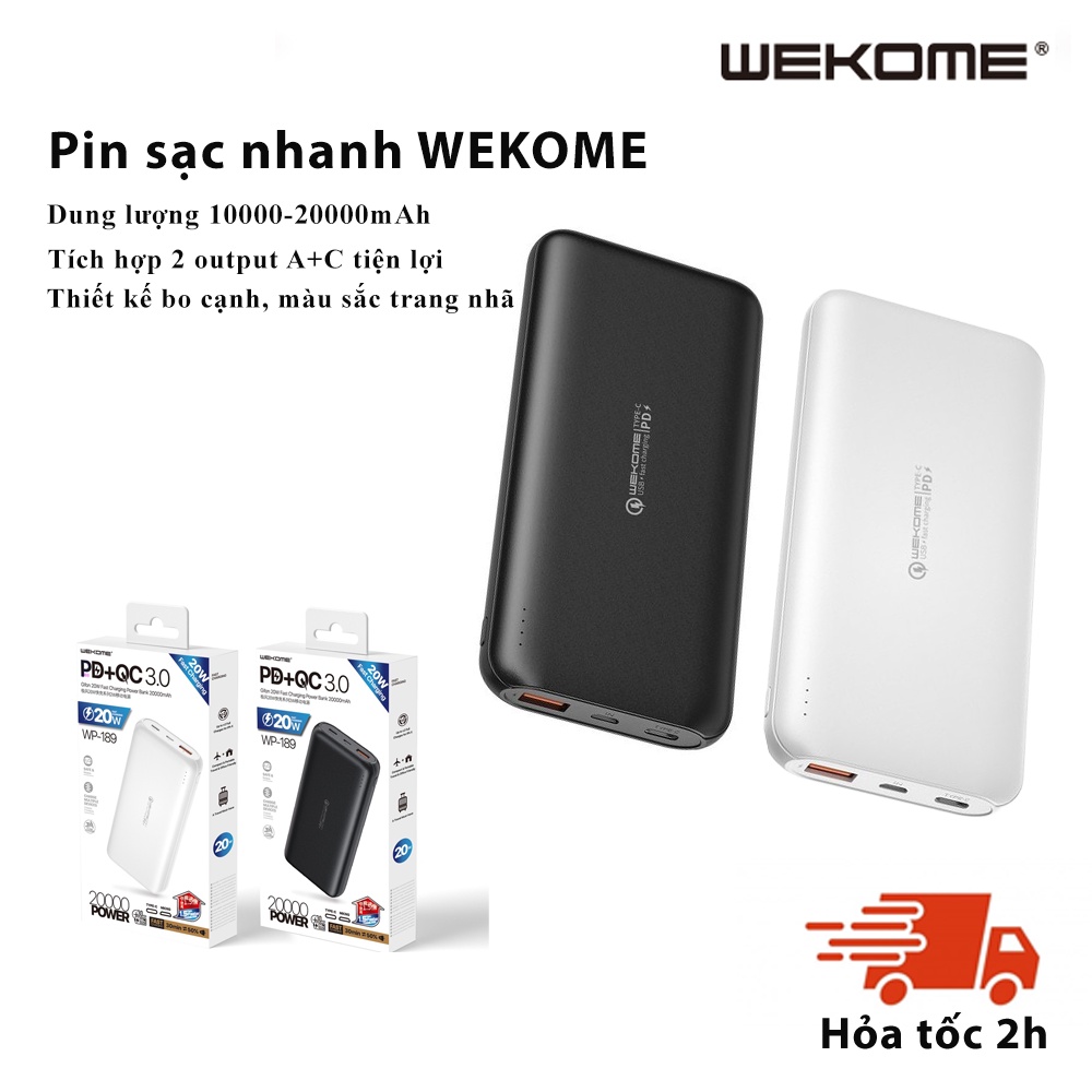 Sạc dự phòng WEKOME WP-187/WP-189 10000-20000 mAh tích hợp sạc nhanh PD20W hàng nhập khẩu