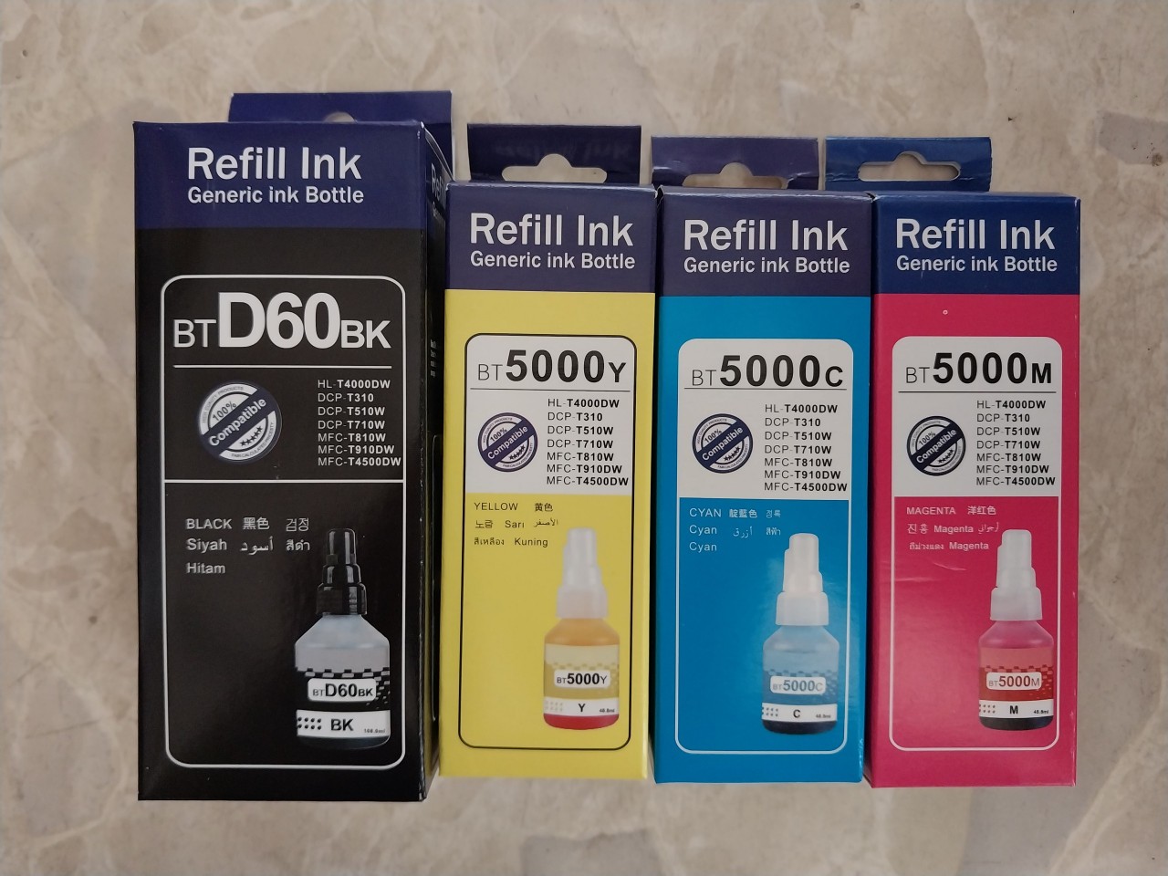 Set 4 màu CMYK Mực in phun màu đa năng dành cho Bro mã BT 5000M-hàng nhập khẩu Chờ duyệt